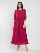 Georgette Solid Gathered Dress - Pink