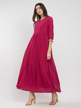 Georgette Solid Gathered Dress - Pink