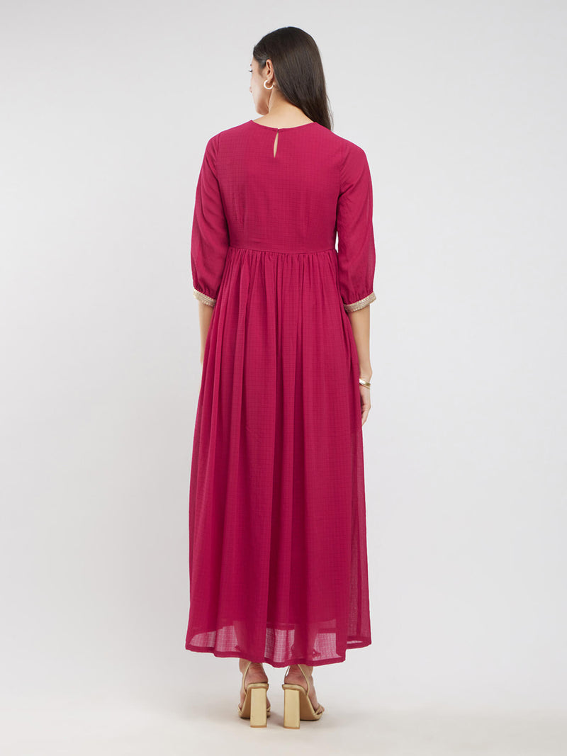 Georgette Solid Gathered Dress - Pink