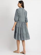 Cotton Bandhani Floral Tiered Dress - Blue