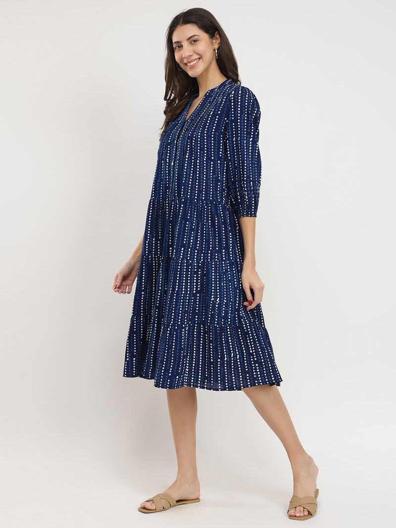Cotton Dabu Polka Play Dress - Indigo
