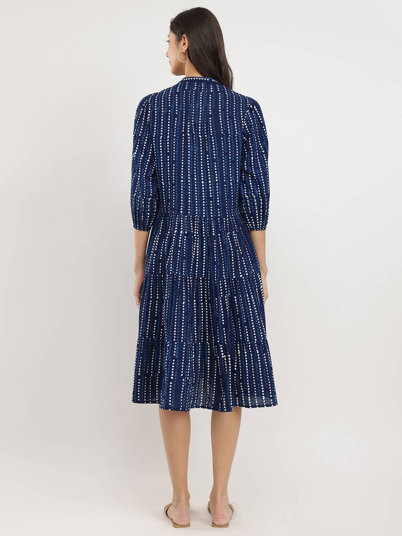 Cotton Dabu Polka Play Dress - Indigo