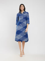 Cotton Dabu Geometric Shirt Dress - Blue