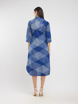 Cotton Dabu Geometric Shirt Dress - Blue