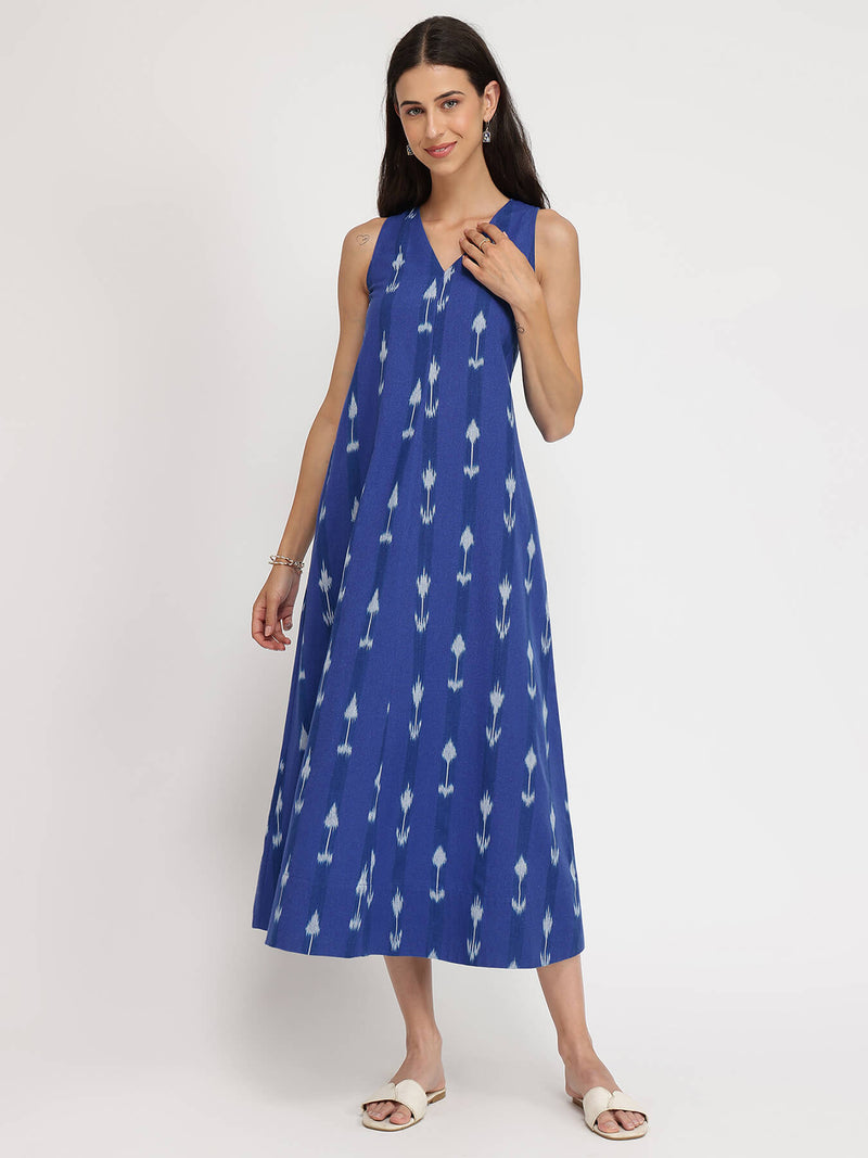 Buy Blue Cotton Ikat Sleeveless A Online Pink Fort – Pink Fort