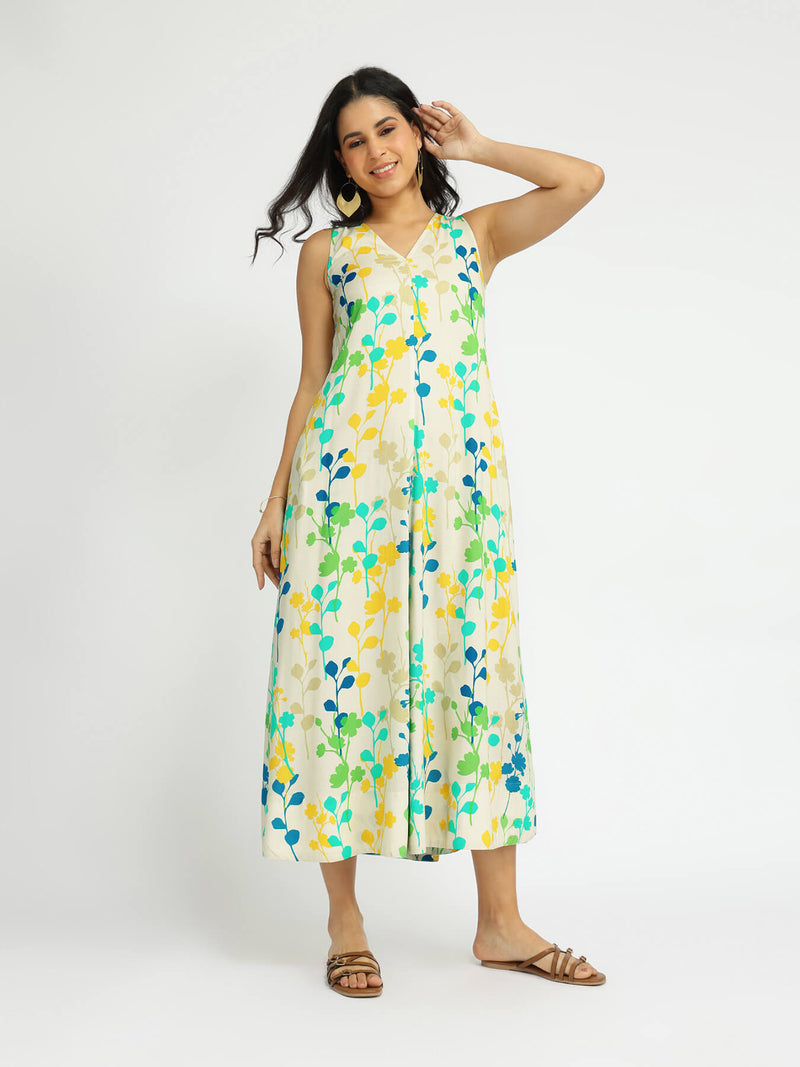 Rayon Floral A-Line Dress - Multicolour