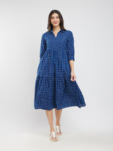 Cotton Dabu Polka Dress - Blue