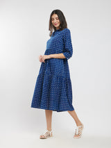 Cotton Dabu Polka Dress - Blue