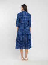 Cotton Dabu Polka Dress - Blue