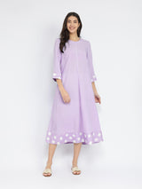 Rayon Solid & Polka A-Line Dress - Lavender