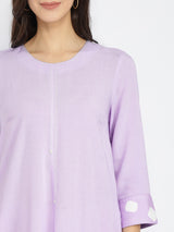 Rayon Solid & Polka A-Line Dress - Lavender
