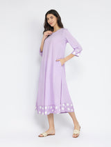 Rayon Solid & Polka A-Line Dress - Lavender
