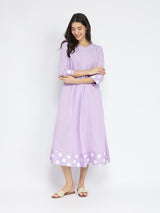 Rayon Solid & Polka A-Line Dress - Lavender