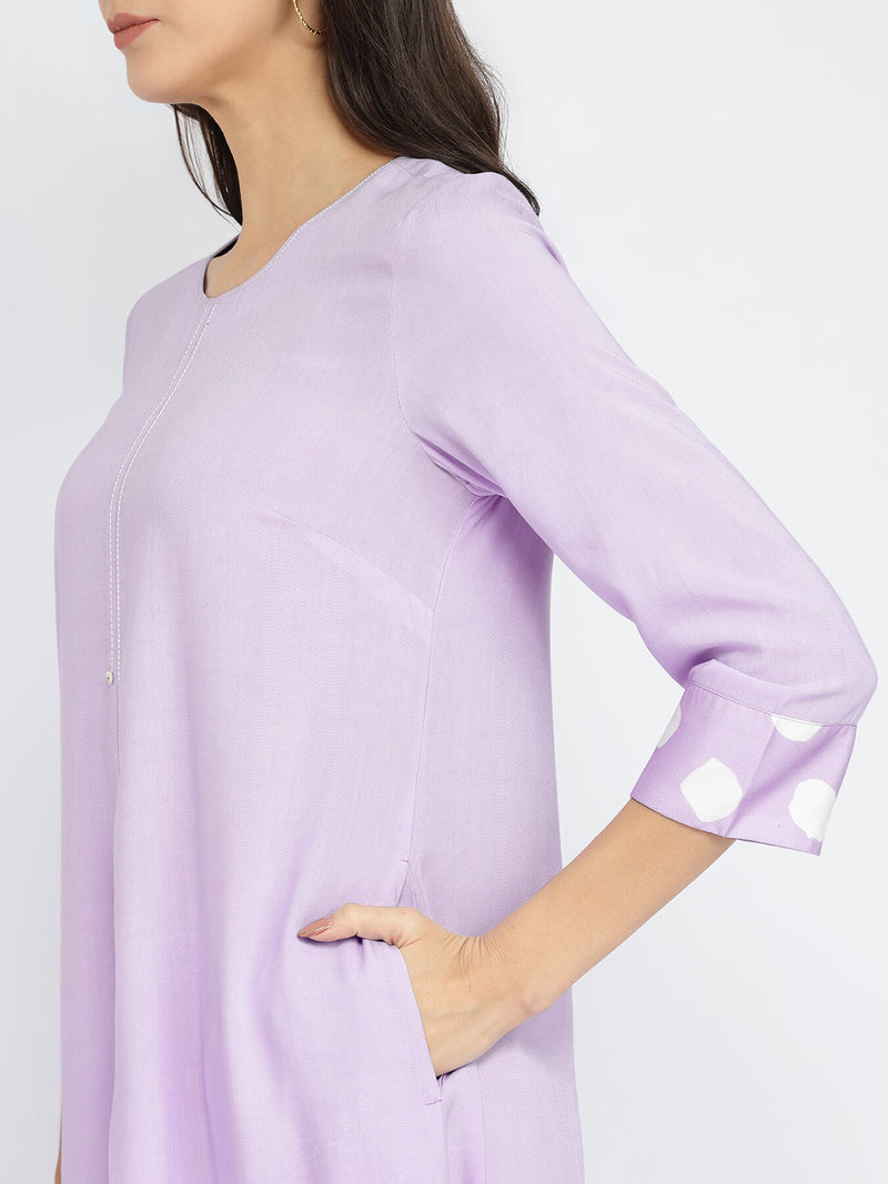 Rayon Solid & Polka A-Line Dress - Lavender