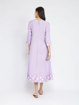 Rayon Solid & Polka A-Line Dress - Lavender