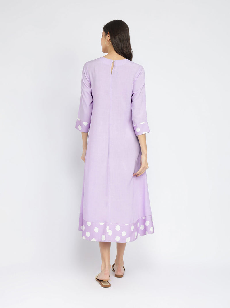 Rayon Solid & Polka A-Line Dress - Lavender
