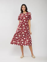 Cotton Floral Relaxed Dress - Rust