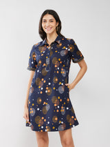 Cotton Print Play Dress - Navy Blue