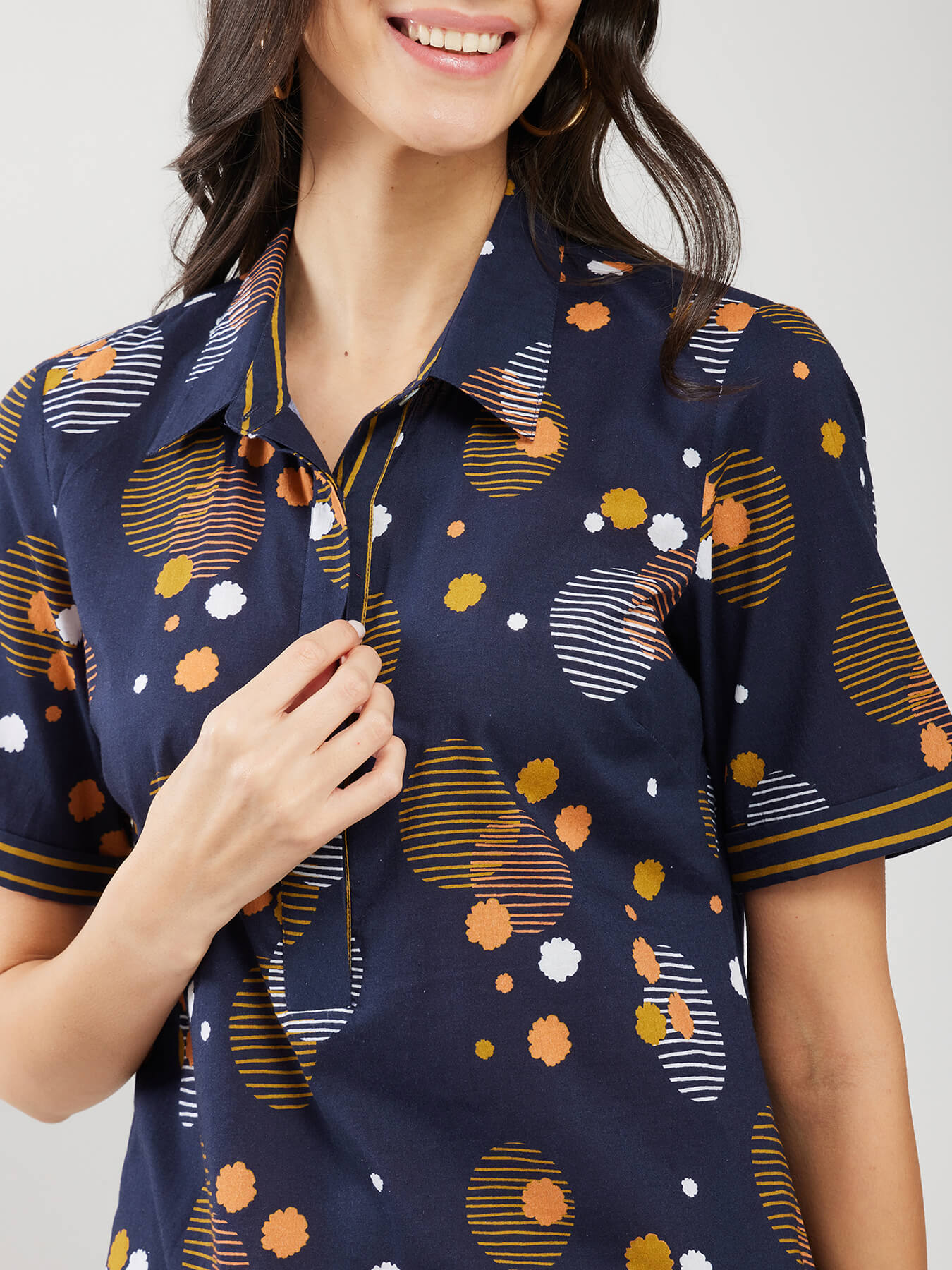 Cotton Print Play Dress - Navy Blue