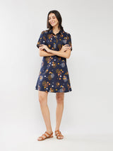 Cotton Print Play Dress - Navy Blue