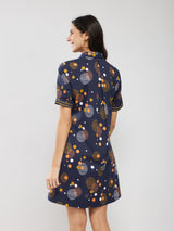 Cotton Print Play Dress - Navy Blue