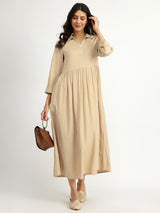 Rayon Solid Fit & Flare Dress - Khaki