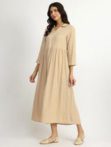 Rayon Solid Fit & Flare Dress - Khaki