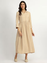 Rayon Solid Fit & Flare Dress - Khaki