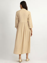Rayon Solid Fit & Flare Dress - Khaki