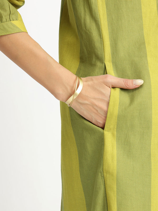 Cotton Monotone Striped Dress - Green