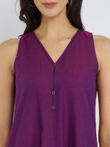 Cotton Handwoven Colourblock Dress - Purple & Blue