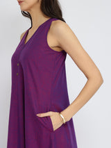 Cotton Handwoven Colourblock Dress - Purple & Blue