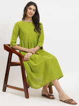 Cotton Handwoven Fit & Flare Dress - Green