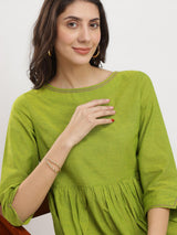 Cotton Handwoven Fit & Flare Dress - Green