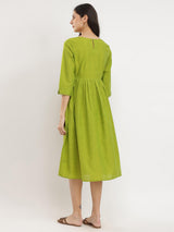 Cotton Handwoven Fit & Flare Dress - Green