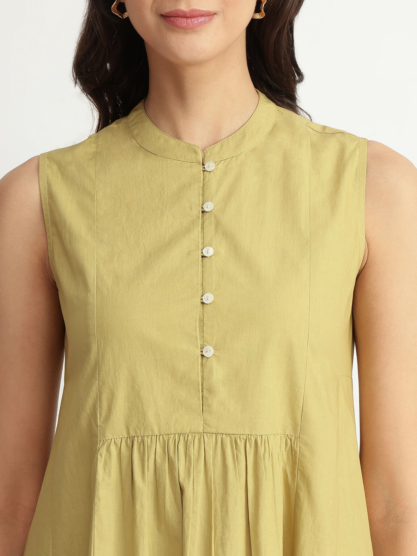 Air Loom Cotton Poplin Solid Midi Dress - Green