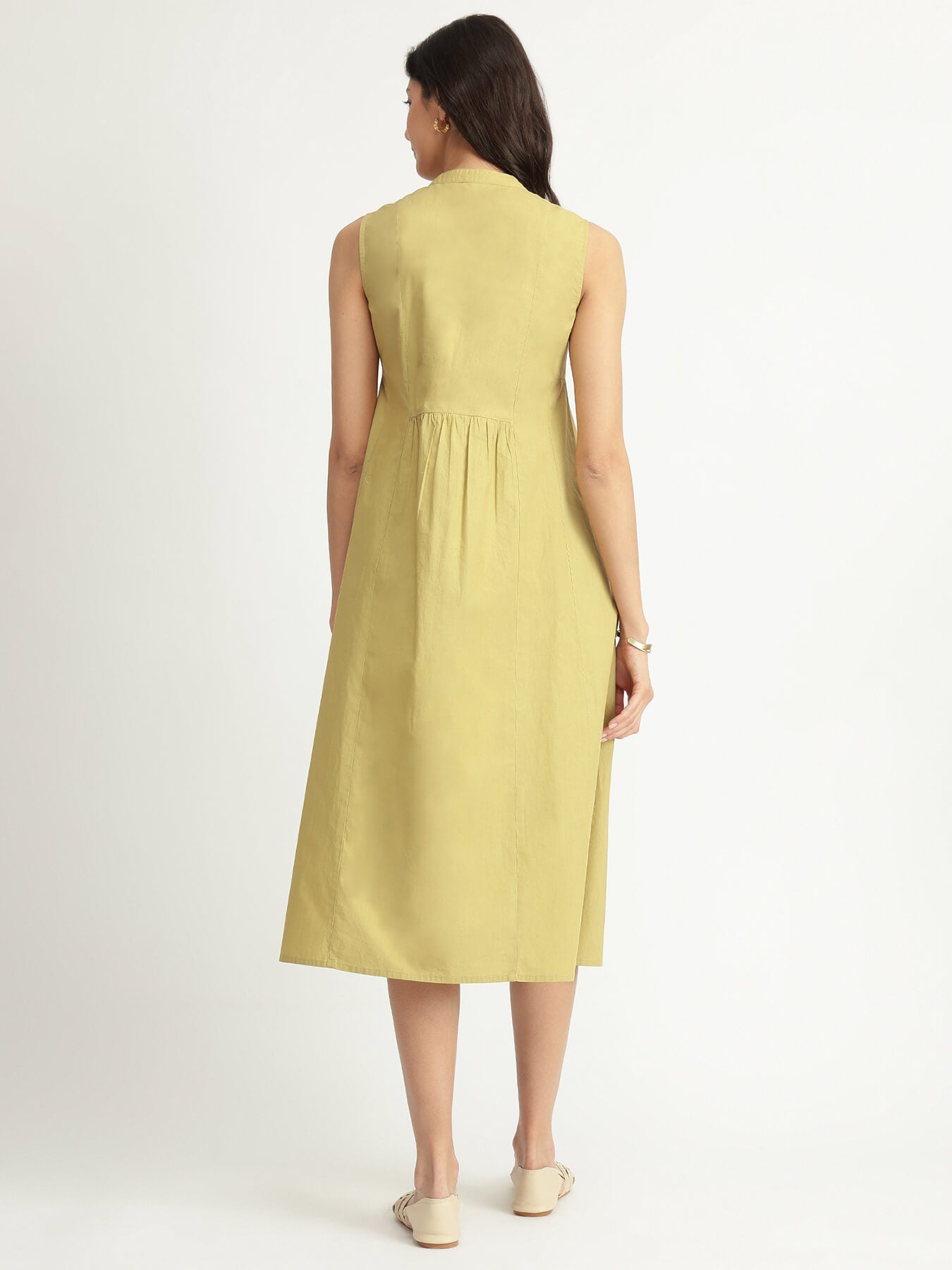 Air Loom Cotton Poplin Solid Midi Dress - Green
