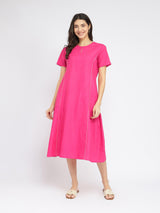 Air Loom Cotton Poplin Solid Midi Dress - Pink