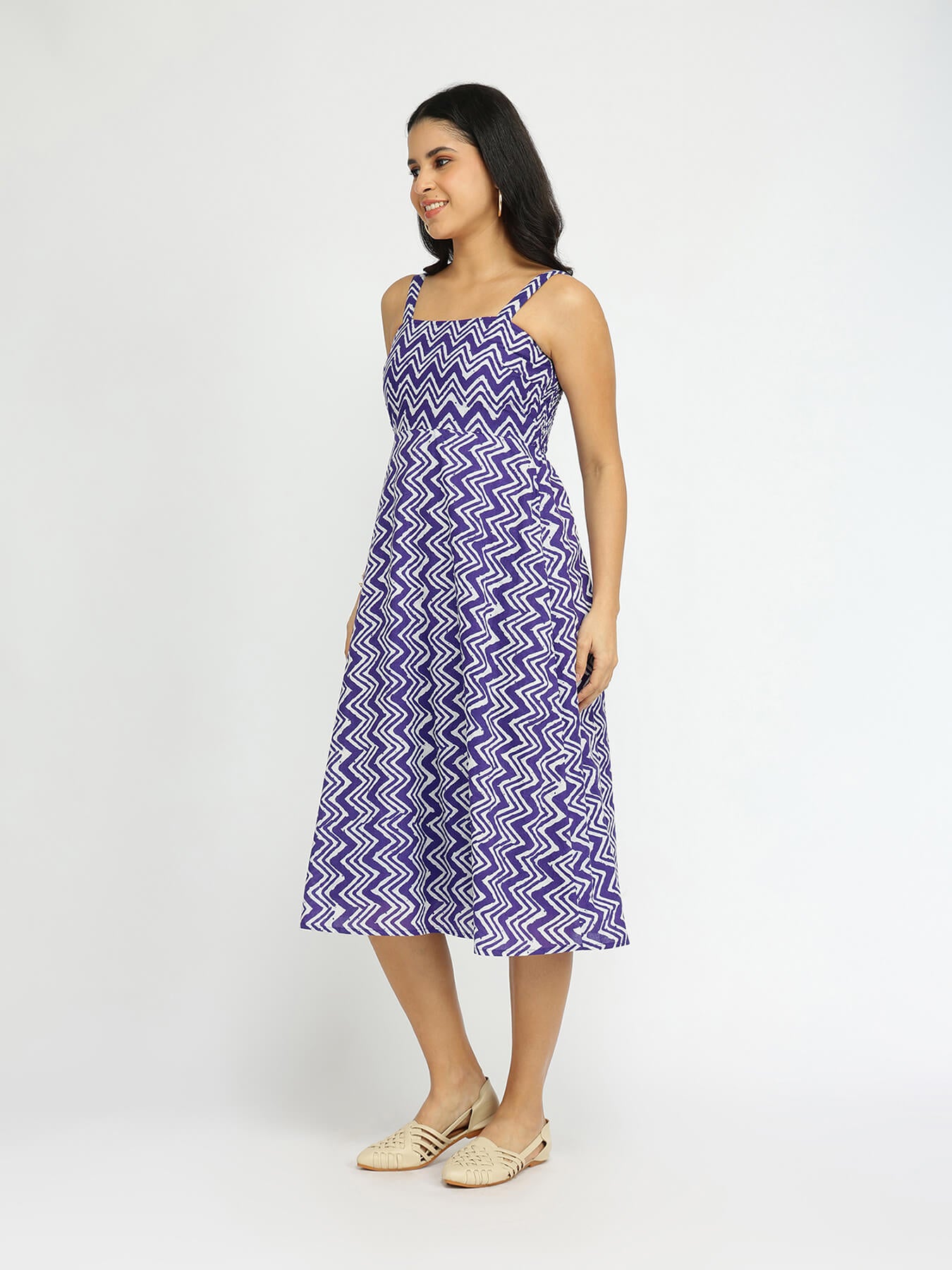 Cotton Chevron A-Line Dress - Purple