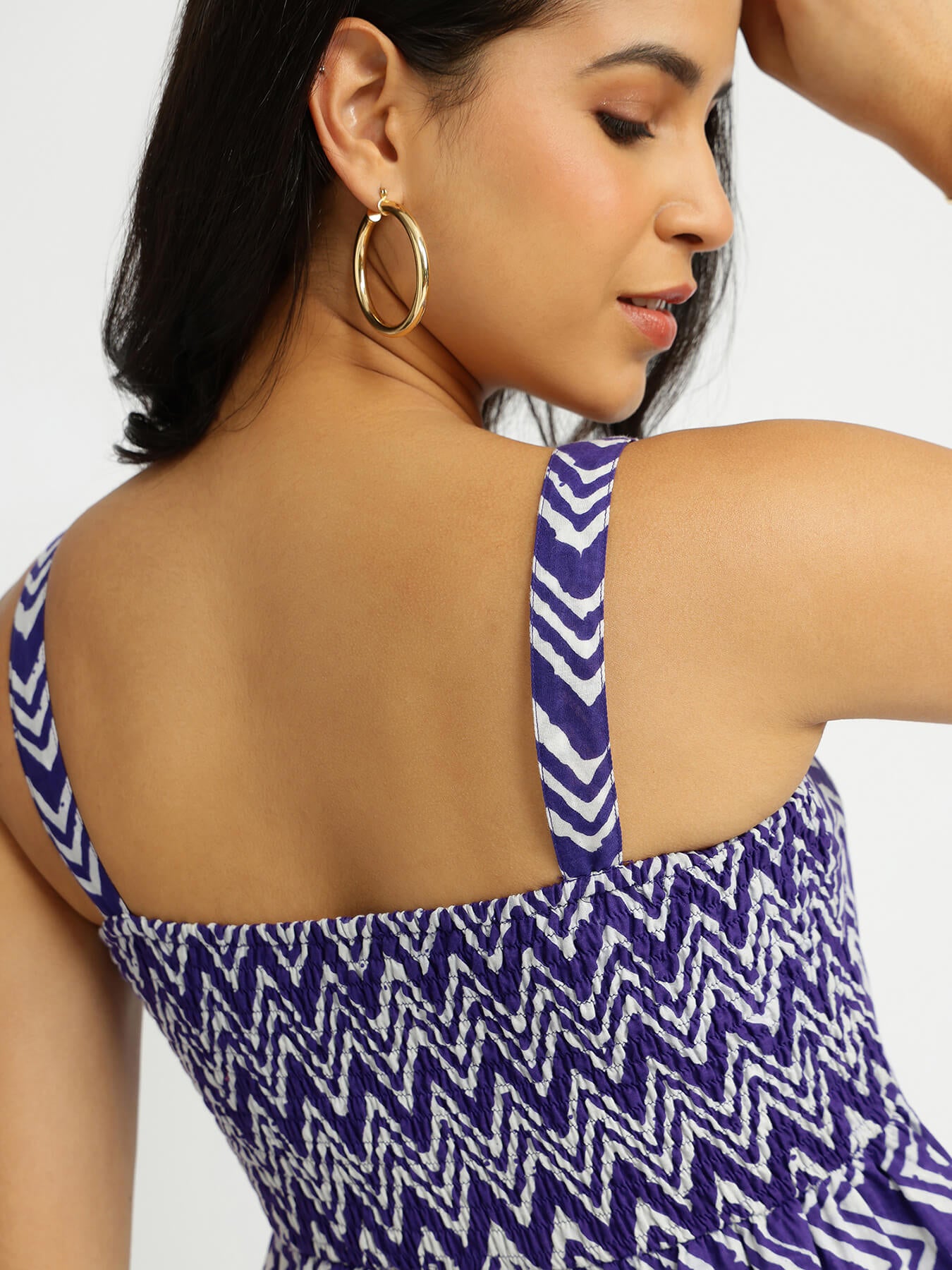 Cotton Chevron A-Line Dress - Purple