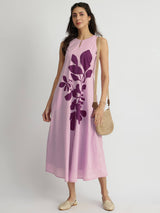 Cotton Floral Placement Print Dress - Purple