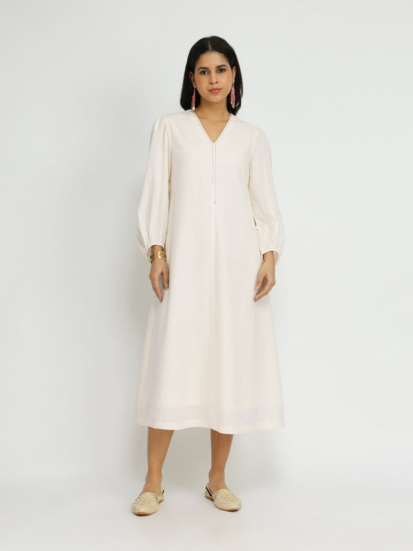 Cotton Jacquard A-Line Dress - Off-White