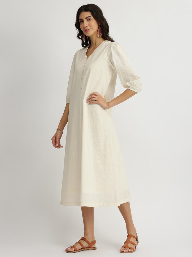 Cotton Jacquard A-Line Dress - Off-White