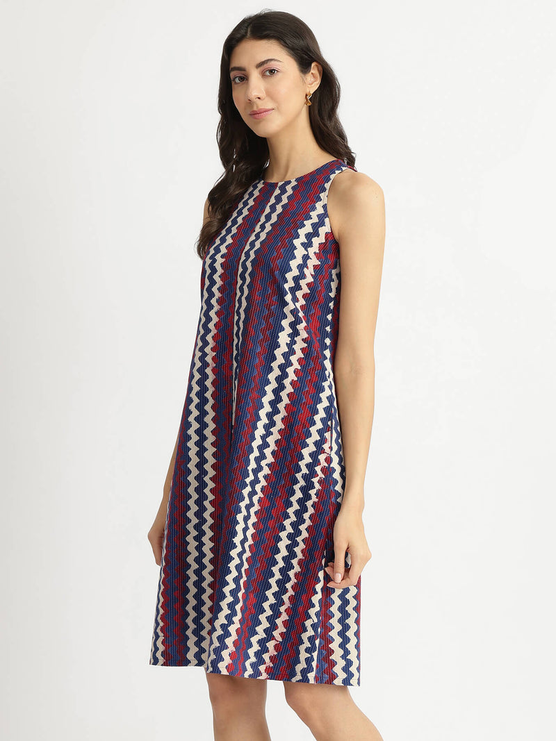 Cotton Dabu Chevron Print Dress - Multicolour