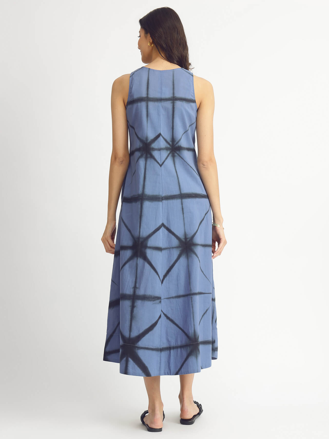 Cotton Geometric Tie & Dye Dress - Blue
