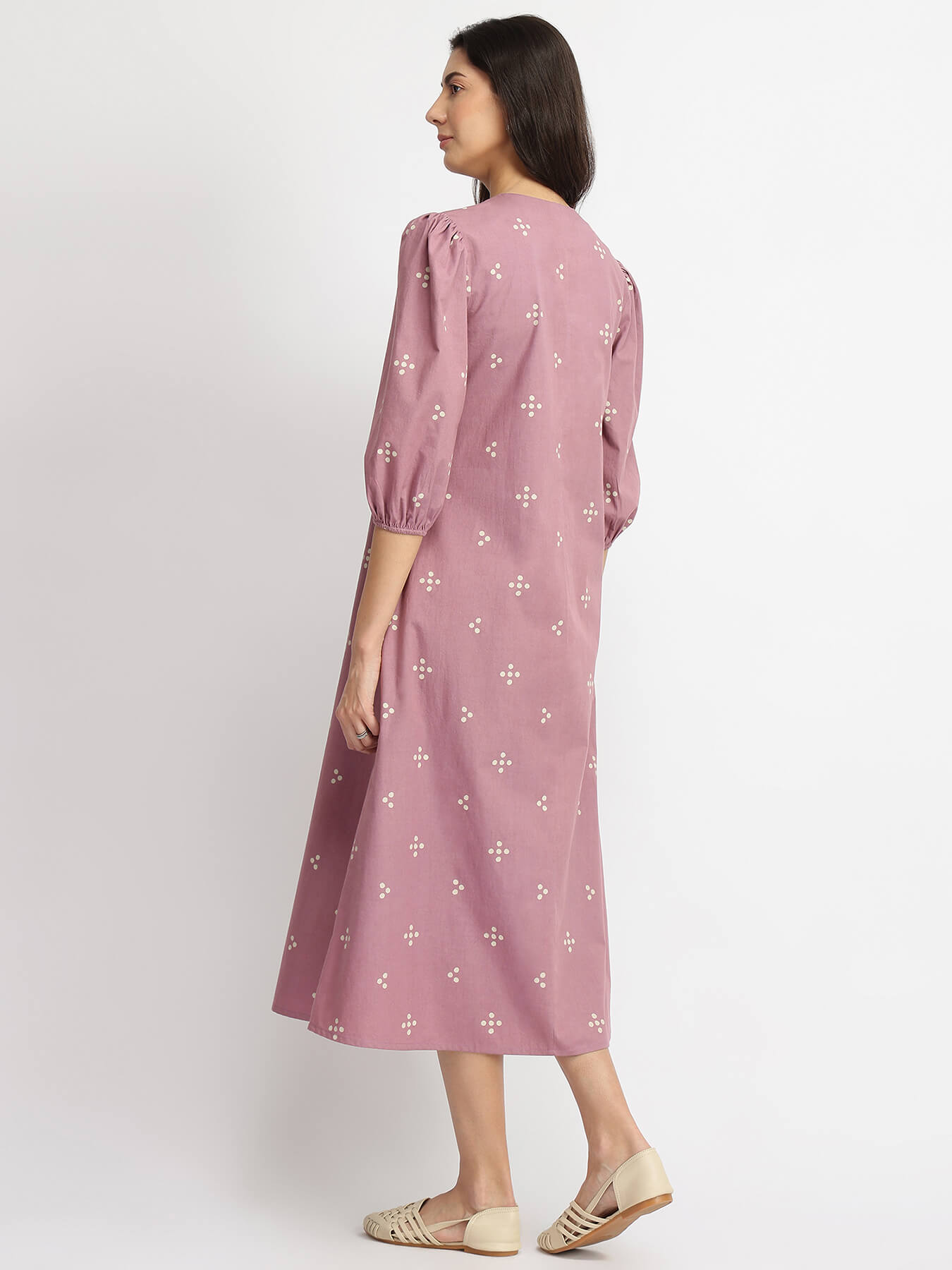 Cotton Tribal Print A-Line Dress - Purple