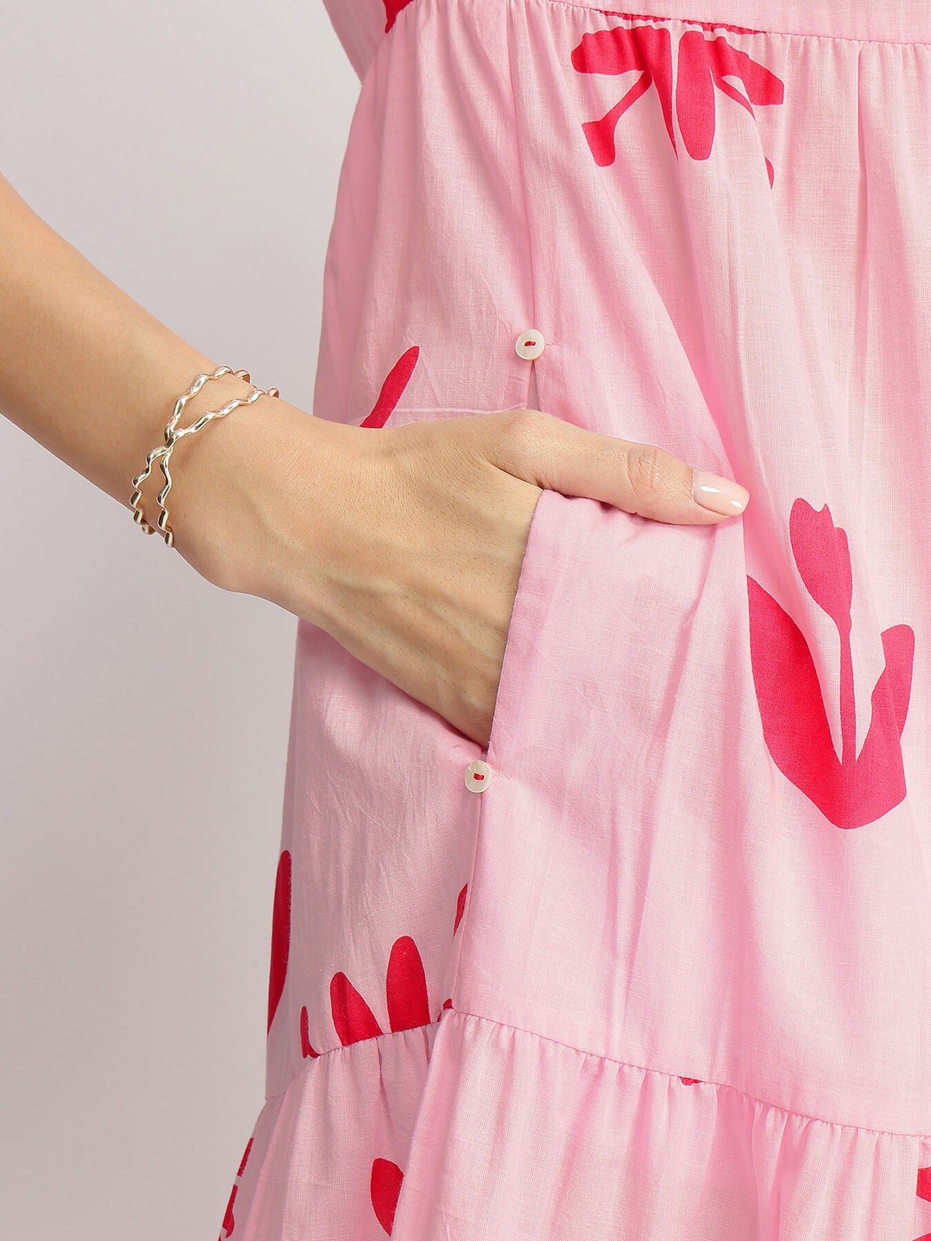 Cotton Floral Motif Dress - Pink