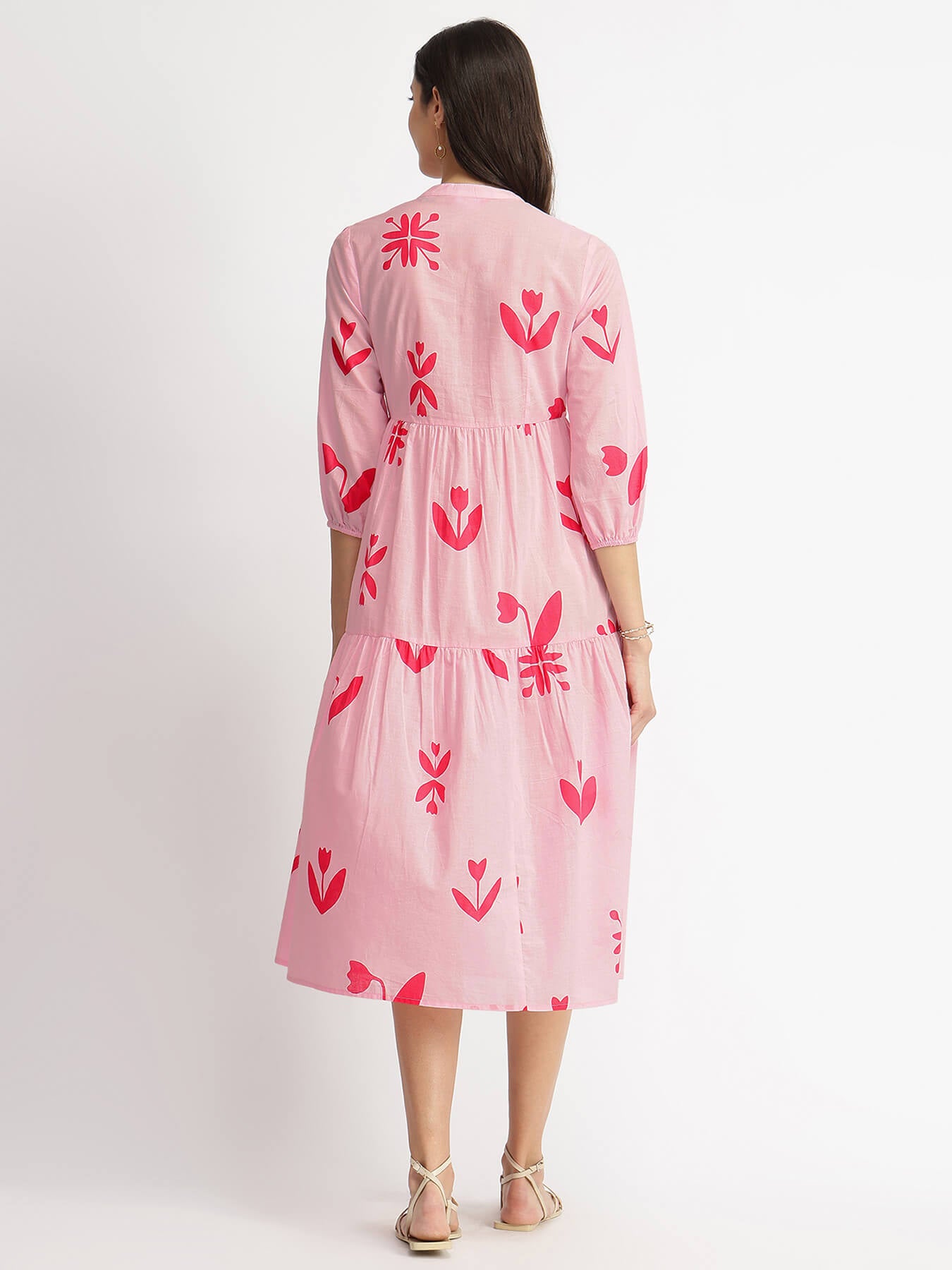 Cotton Floral Motif Dress - Pink