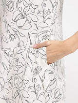 Rayon Floral A-Line Dress - White