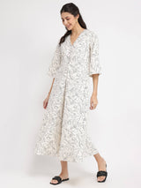 Rayon Floral A-Line Dress - White